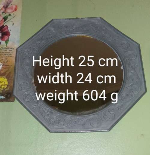 Mirror hexagonal pewter frame stamped with Maker`s Mark