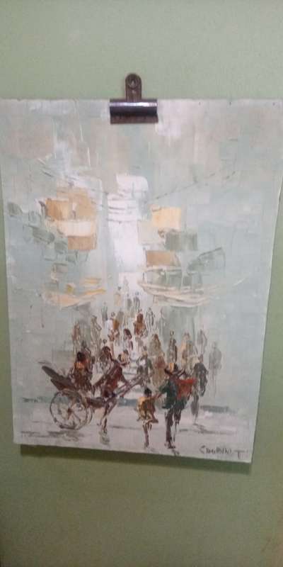 Oil on board unframed. Street scene.