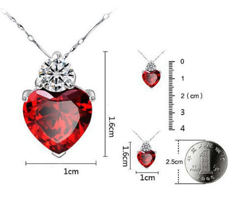 18K White Gold Plated CZ Luxury Heart Shape Necklace and Earrings.In Golden Gift Box