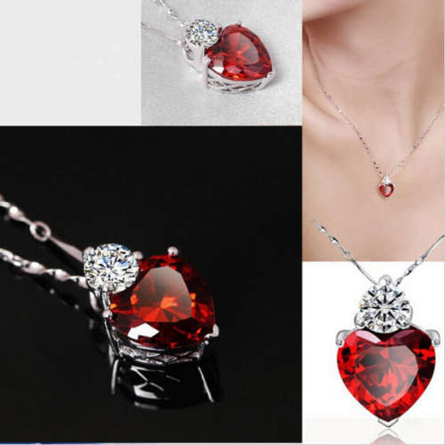 18K White Gold Plated CZ Luxury Heart Shape Necklace and Earrings.In Golden Gift Box