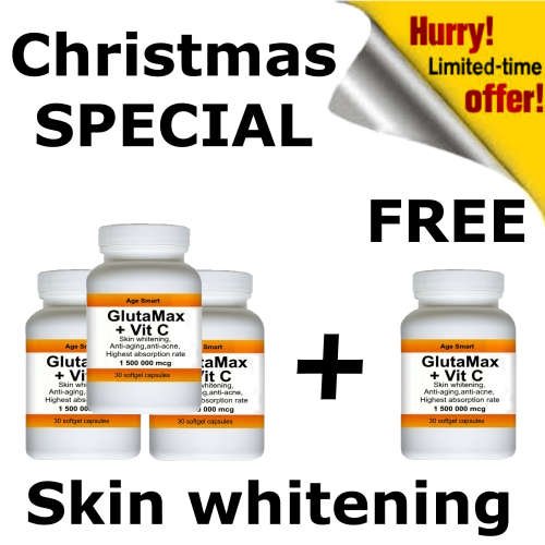 #1 Christmas special  buy 3 get 1 free Skin whitening  30 softgels +Vit C.1500000 mcg. Glutathione