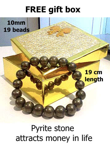 10mm Pyrite (fools gold) bracelet. 19cm length.Attracts prosperity money in life.19 round beads