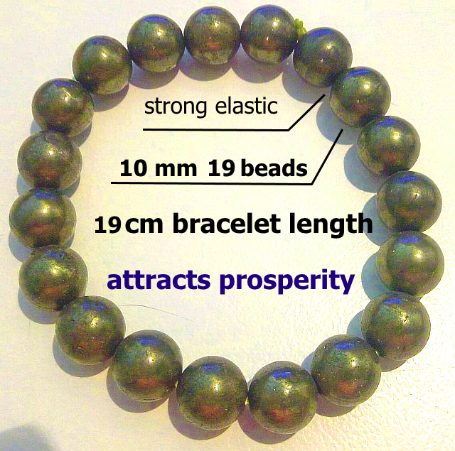 10mm Pyrite (fools gold) bracelet. 19cm length.Attracts prosperity money in life.19 round beads