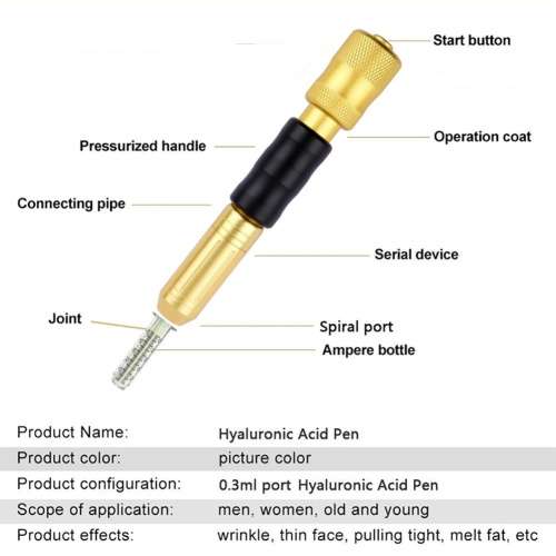 Hyaluron dermal pen/gun no needle face skin filler 0.3ml+8 joint+hyaluronic acid 10 vials anti-aging