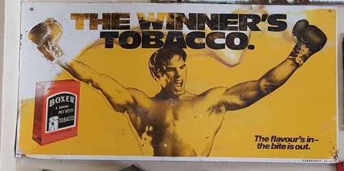 VINTAGE BOXER TOBACCO TIN SIGN THE WINNER'S TOBACCO (40cm H x 80.8cm L)
