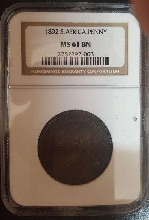 ZAR 1892 PENNY NGC GRADED MS 61BN