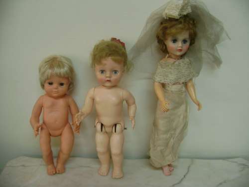 COLLECTION OF 3 VINTAGE DOLLS (BRIDE DOLL, RARE WALKING DOLL MADE IN SOUTH AFRICA AND ONE OTHER)