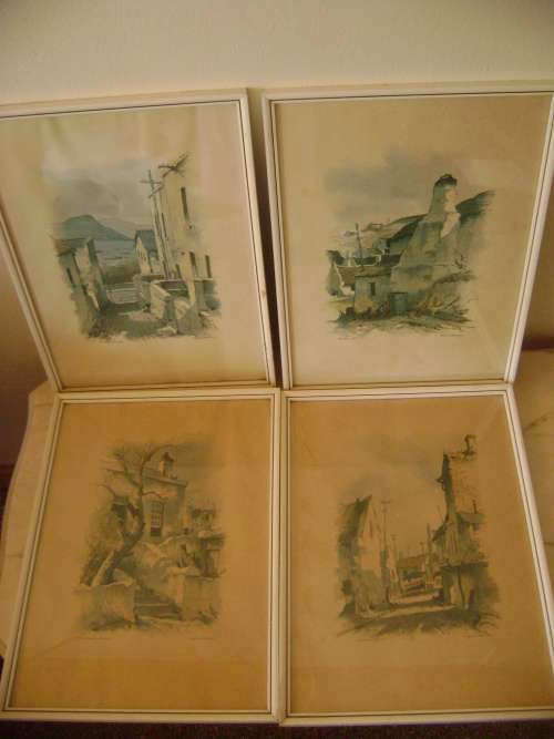 4 X FRAMED DOUGLAS TREASURE PRINTS OF CAPE SCENERY(ARNISTON, SIMONSTOWN,WOODSTOCK AND MALAY QUARTERS