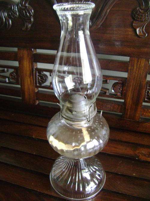 OLD GLASS PARAFFIN LAMP - IN GOOD CONDITION