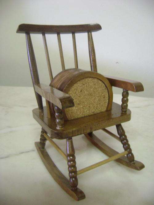 MINIATURE ROCKING CHAIR WITH 6 GLASS COASTERS (COASTER HOLDER) - CUTE!!!