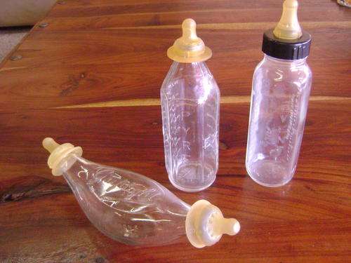 3 VINTAGE GLASS BABY BOTTLES - ALL STILL IN VERY GOOD CONDITION - ONE BID TAKES ALL 3