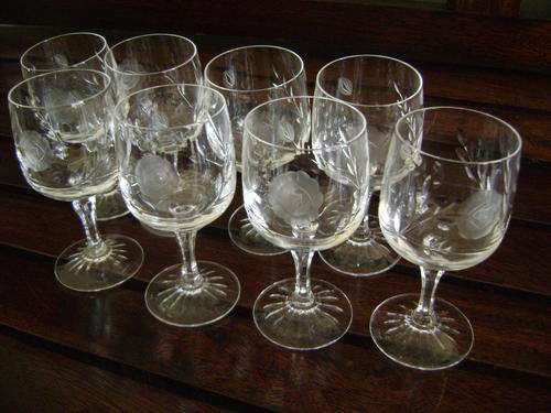 8 ROSE CUT CRYSTAL SHERRY GLASSES