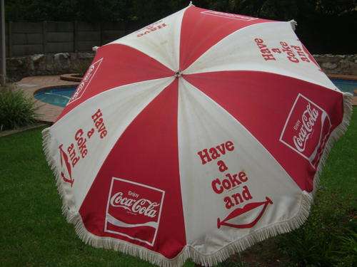 VINTAGE COCA COLA BEACH UMBRELLA ("HAVE A COKE AND SMILE" - 1979 COCA COLA SLOGAN)