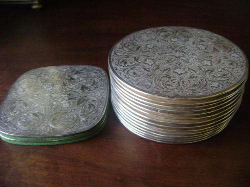 STUNNING SET OF 16 VINTAGE SILVER PLATED PLACEMATS WITH DETAILED ENGRAVING - MADE IN SWEDEN (NO 2)