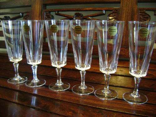 6 CRYSTAL D'ARQUES (FRANCE) FLUTE CHAMPAGNE GLASSES - PERFECT CONDITION (NO. 1)