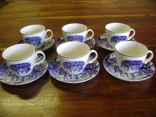 12 PIECE VINTAGE  "CONSTANTIA, R.S.A." BLUE AND WHITE PORCELAIN TEA SET