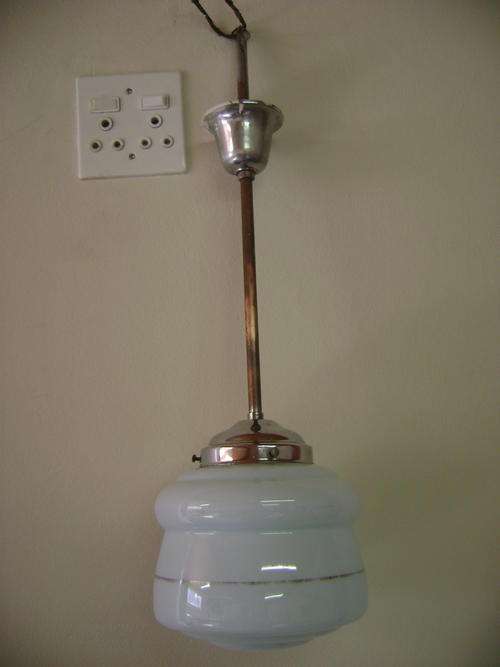 ART DECO SINGLE PENDANT CEILING LIGHT - LIGHT BLUE LAMP SHADE