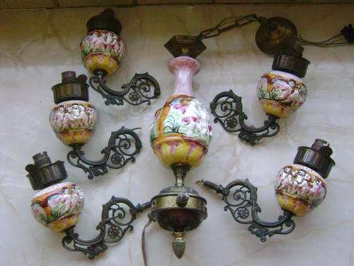CAPODIMONTE PORCELAIN AND BRASS LIGHTING PIECES FOR PARTS/SPARES