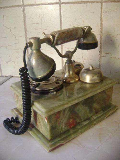STUNNING VINTAGE MARBLE AND STEEL TELEPHONE