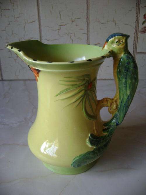 BURLEIGH WARE PARROT-HANDLE TROPICAL PORCELAIN JUG - CIRCA 1940'S