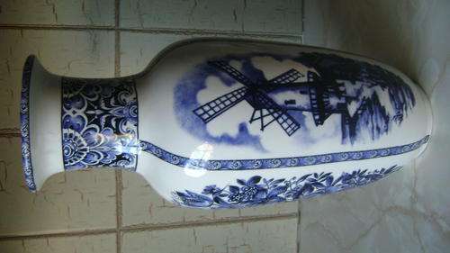 Tall Blue and White Vase marked C Delft's