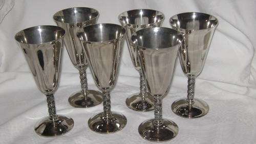 Six silver plated wine goblets in perfect condition - stunning