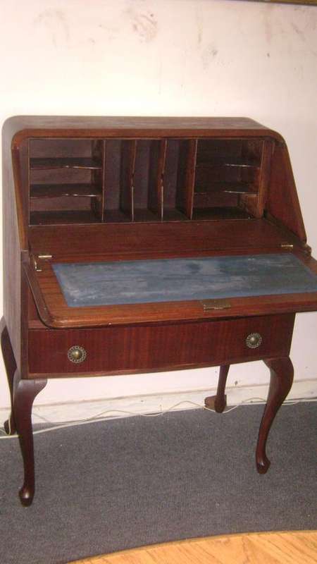 Old mahogany writing bureau with bow-fronted drawers - very nice item