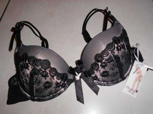 Playboy Silver & Black Bra (Size: 36C) - SAVE 41%