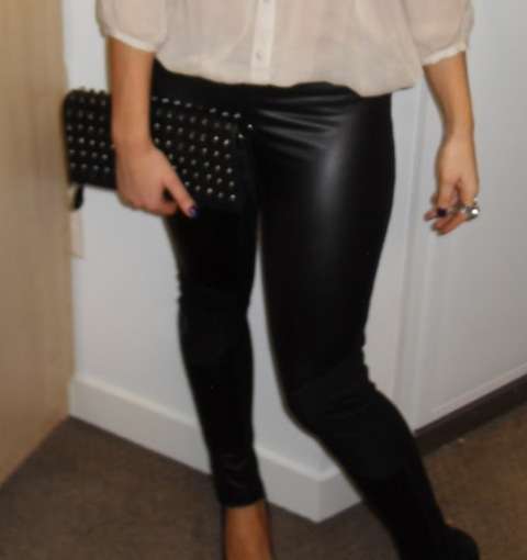 Free2BU Black "Leather Look" Straight Leg Leggings (Size 8)