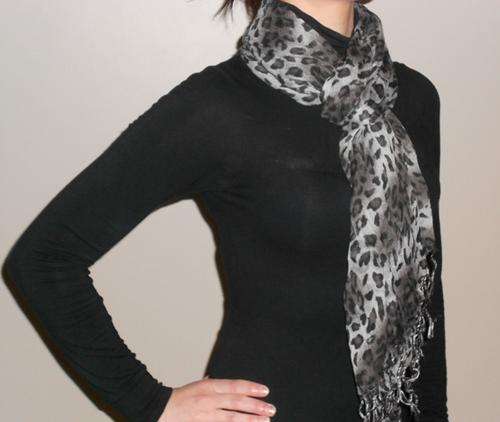 Grey Leopard Print Scarf