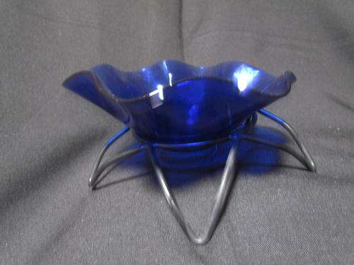 LOVELY BLUE GLASS BOWL ON  STAND