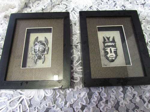 A PAIR OF  AFRICAN BOXED WALL HANGINGS WITH MASKS!!