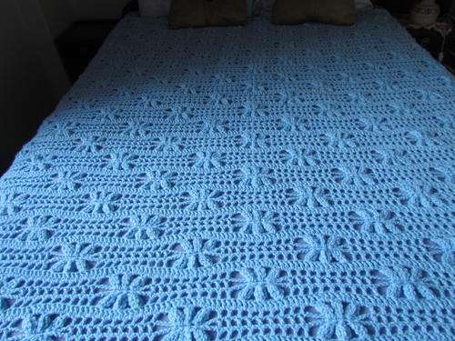 A LOVELY LIGHT BLUE HANDMADE CROCHETED BED SPRAY !!!