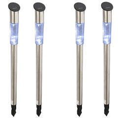 SET OF 4 STAINLESS STEEL SOLAR GARDEN LIGHTS. GET READY FOR CHRISTMAS!!!