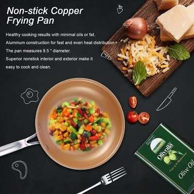 Non-stick Copper Frying Pan Ceramic Coating For Induction cooking & Gas 9/10In 5