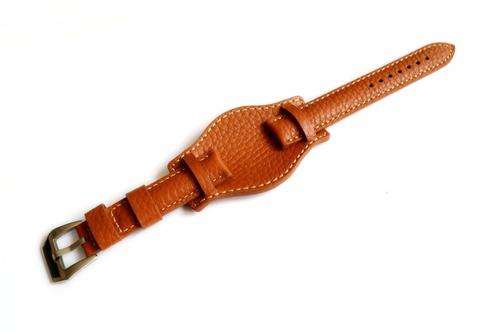 DILOY 24 mm Brown White Stitch Military Calf Genuine Leather Aviator Watch Strap Band