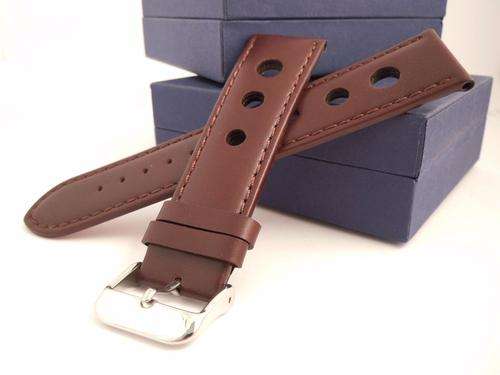 22 mm brown chocolate Perforated Calf Type Leather Watch Strap