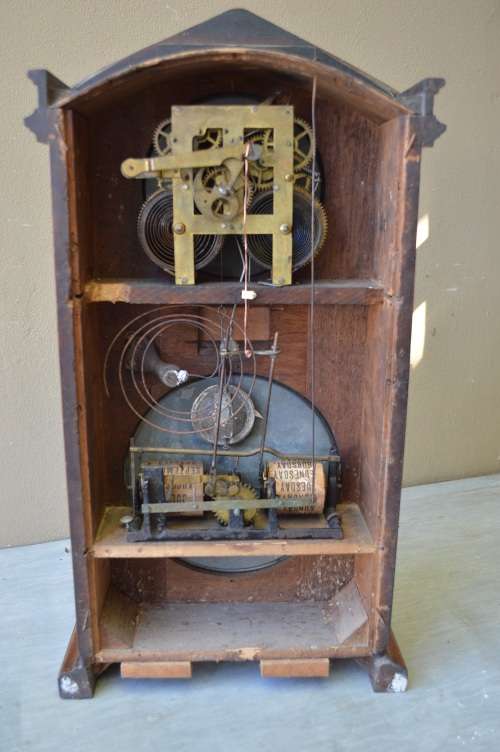 ANTIQUE ITHACA DOUBLE DIAL CALENDAR CLOCK