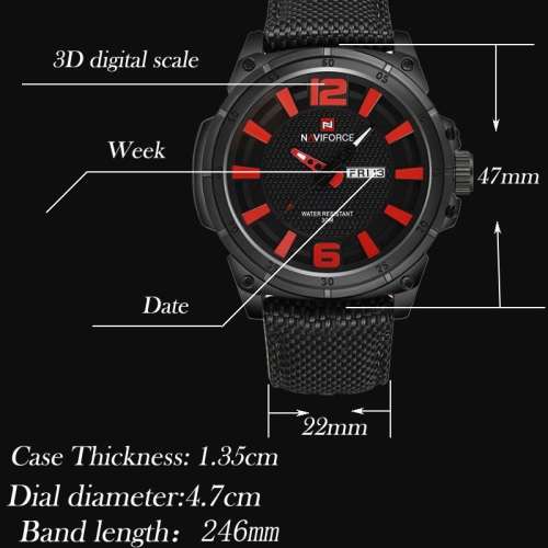 Naviforce 30m waterproof mens sports watch black  with red $$$ 1 week special $$$