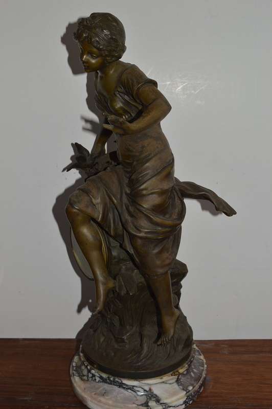 Beautifull French sigened F.Moreau spelter Premier fruits clock