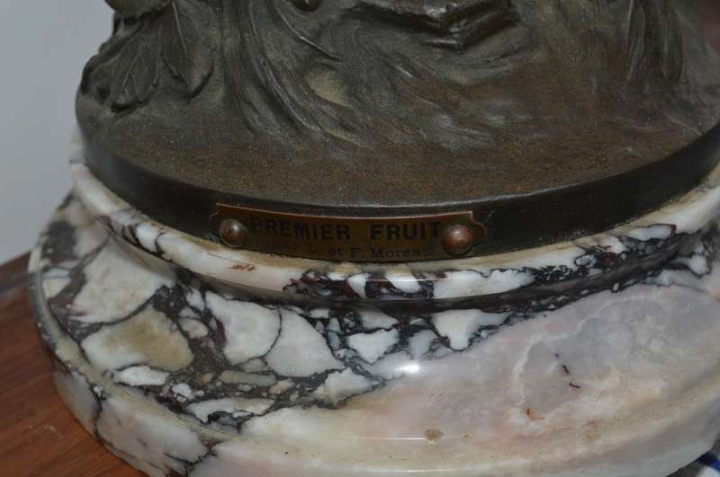 Beautifull French sigened F.Moreau spelter Premier fruits clock
