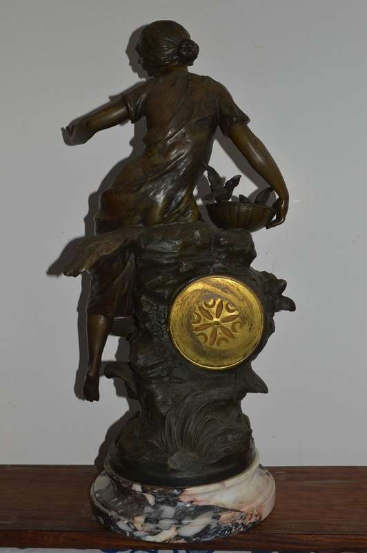 Beautifull French sigened F.Moreau spelter Premier fruits clock