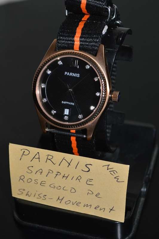 NEW Elegant black faced PARNIS Swiss Mvt men`s watch andandandREDUCEDandandand