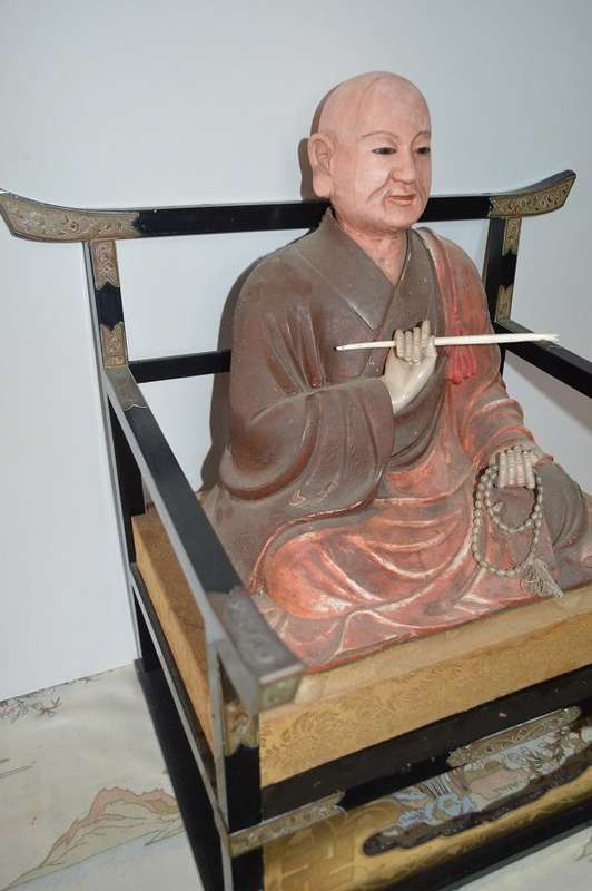 LARGE Antique  Japanese Wooden Kobo Daishi Kukai Statue very very rear REDUCED