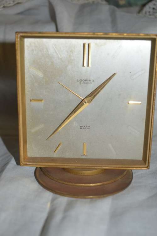 Looping Swiss 8 Day desk clock with alarm working
