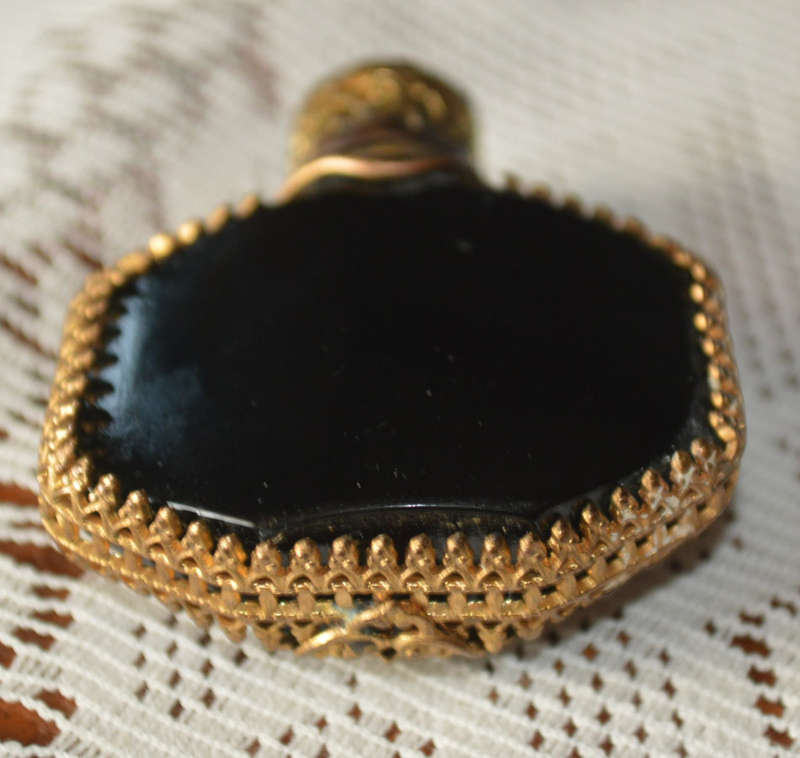 Vintage Mini Black Perfume Bottle with gold filigree
