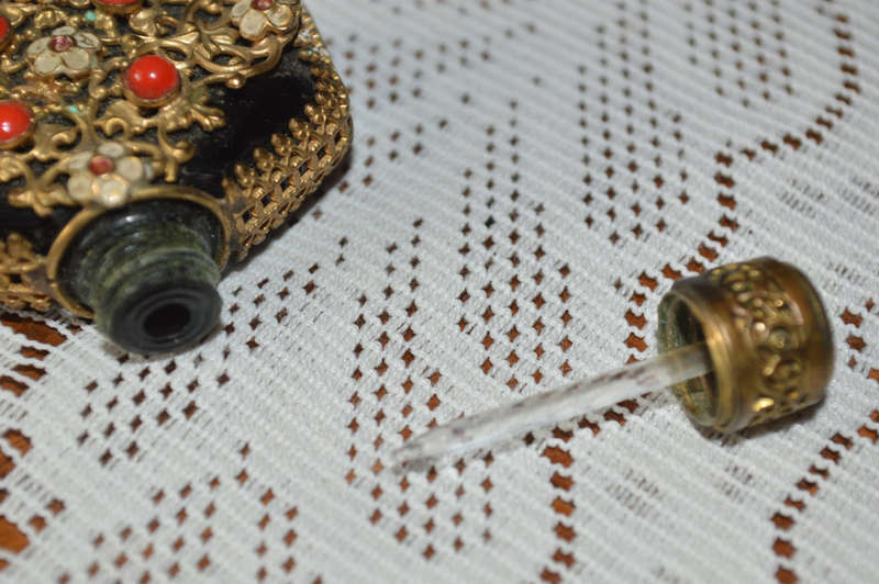 Vintage Mini Black Perfume Bottle with gold filigree