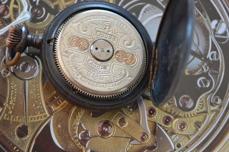 Hebdomas 8 Day gun metal pocket watch working reduced