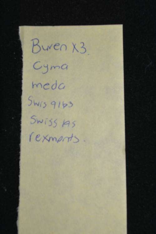 one lot of Buren x3 cyma Meda swiss and rexmonts watches for spares or repairs