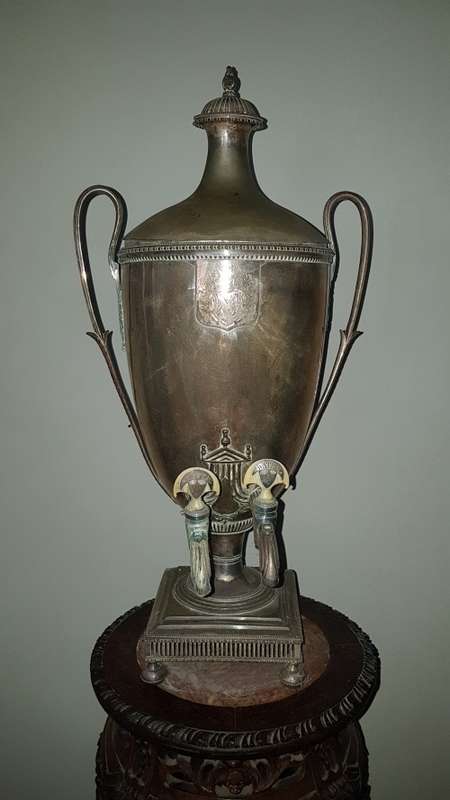 Rare 2 tap English Sheffield  silver plated Victorian Samovar (Adams style) 60cm##